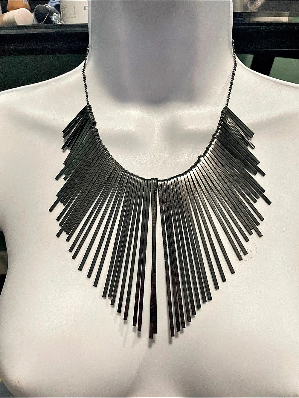 Black Fringe Statement Necklace Like New